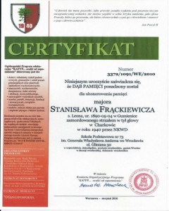 CERTYFIKAT DĄB PAMIĘCI 2010